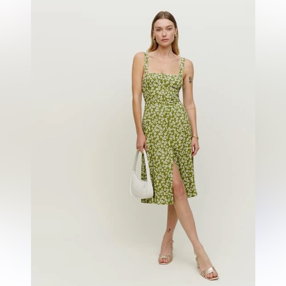Reformation Green Floral Midi Dress